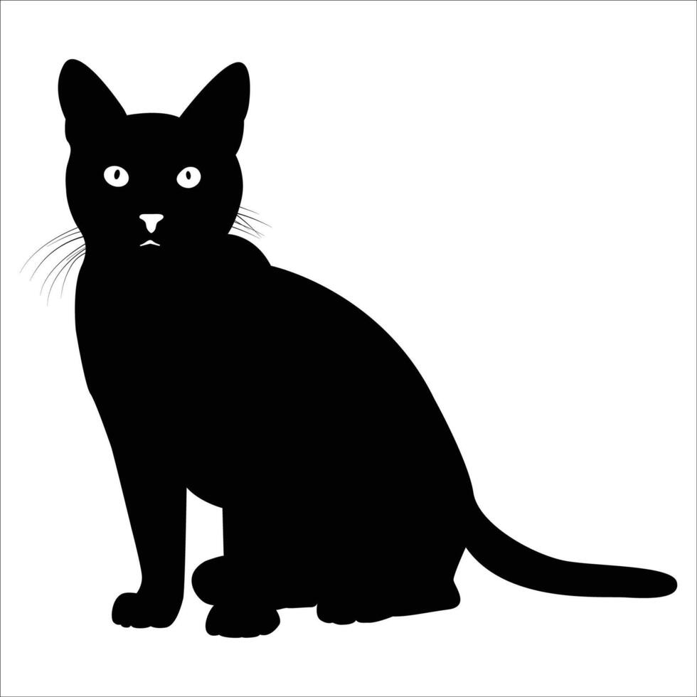Sitting cat silhouette looking forward vector