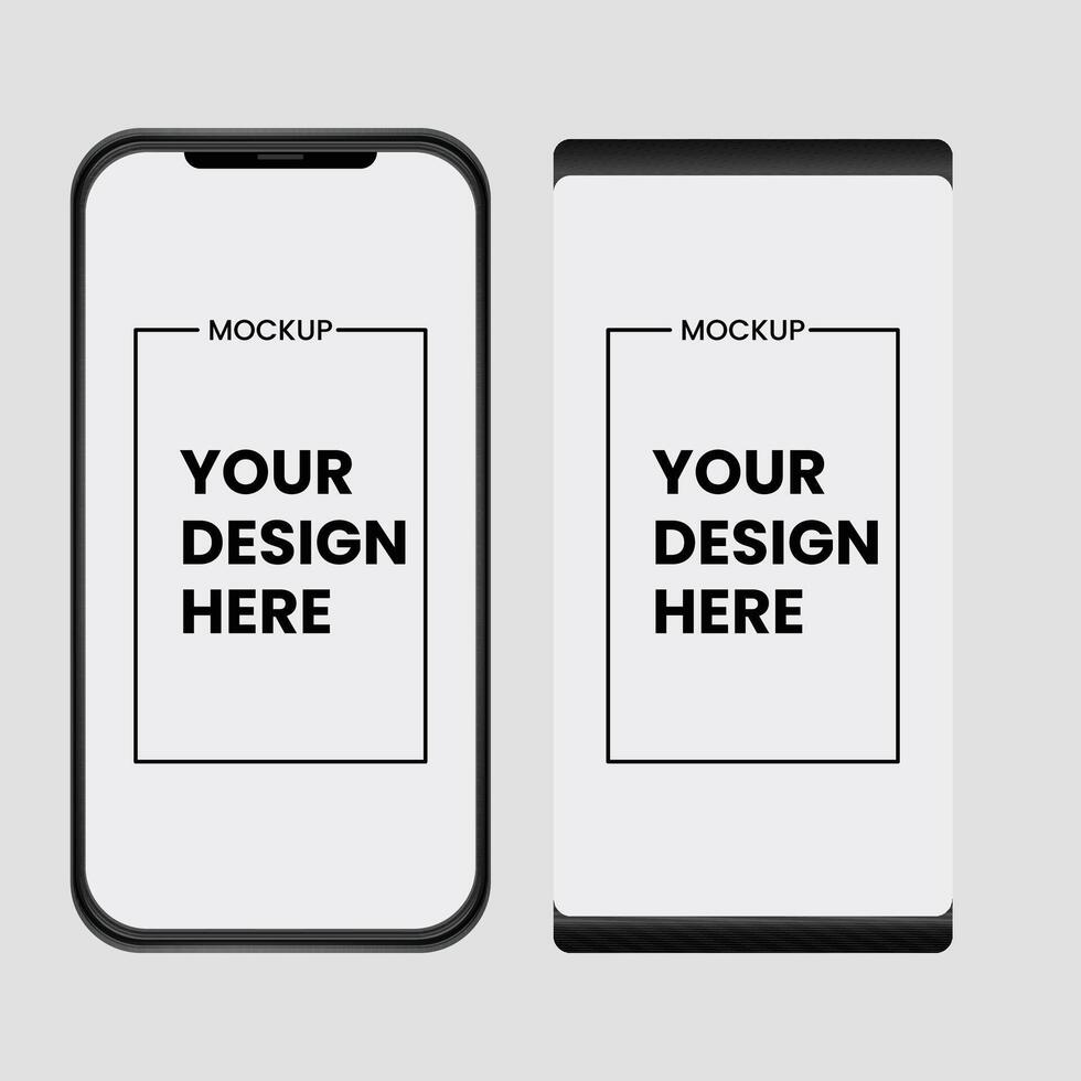 Set of realistic models smartphone with transparent screens. Smartphone mockup collection. Phone mockup in front. Mobile phone with shadow. vector