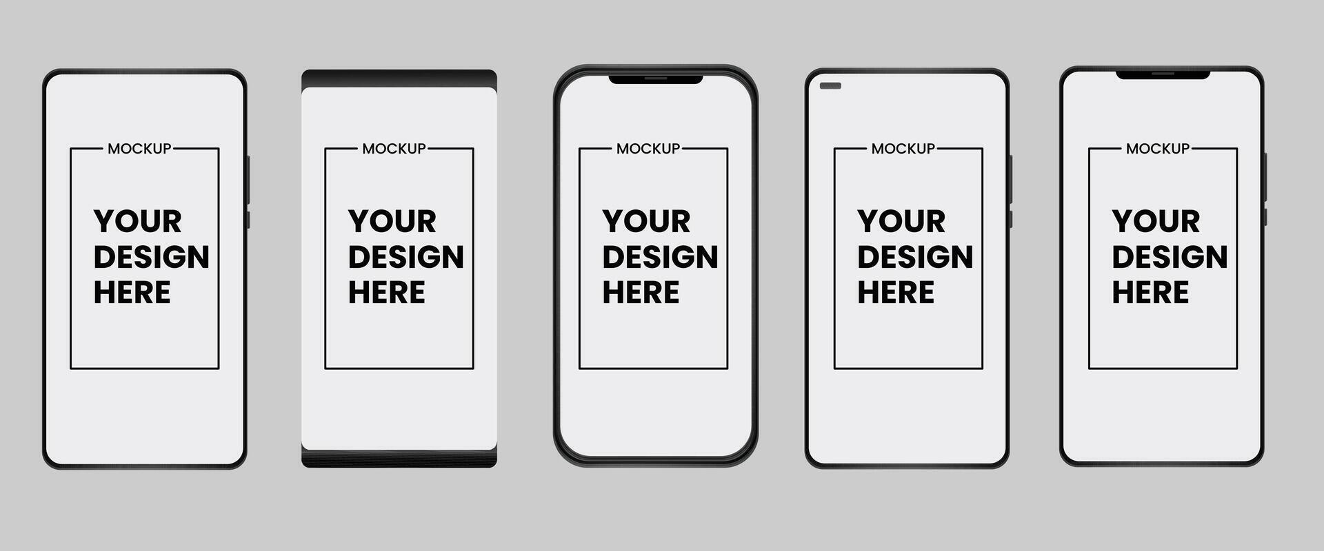 Set of realistic models smartphone with transparent screens. Smartphone mockup collection. Phone mockup in front. Mobile phone with shadow. vector