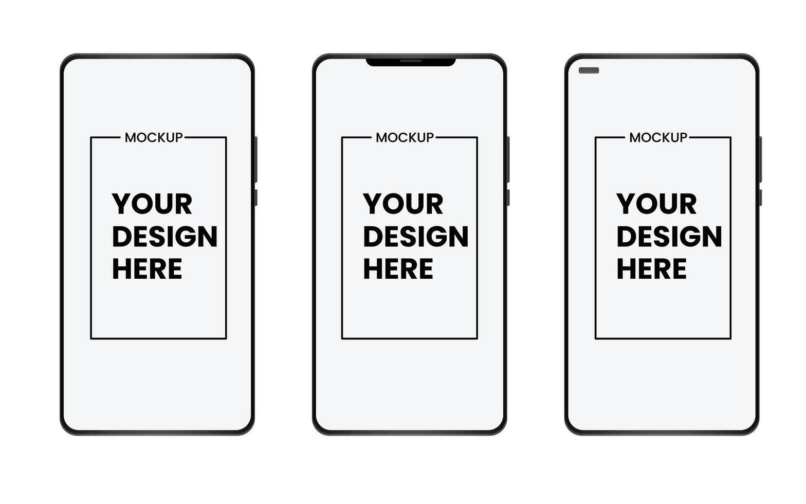 Set of realistic models smartphone with transparent screens. Smartphone mockup collection. Phone mockup in front. Mobile phone with shadow. vector