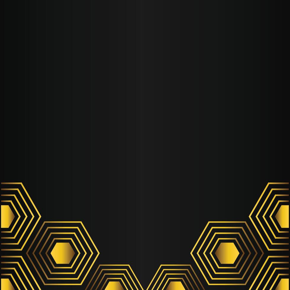 golden hexagon design on black background vector