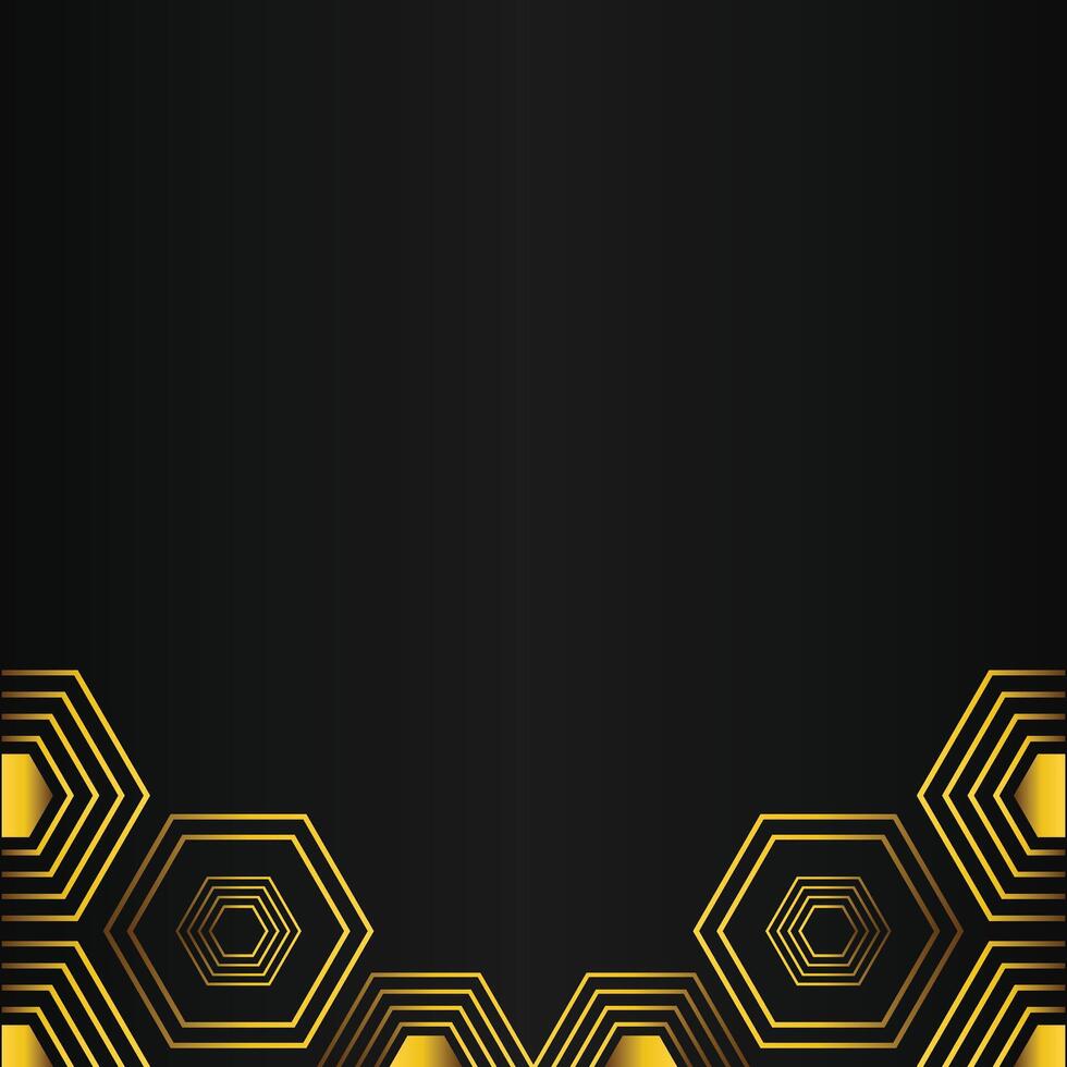 golden hexagon design on black background vector