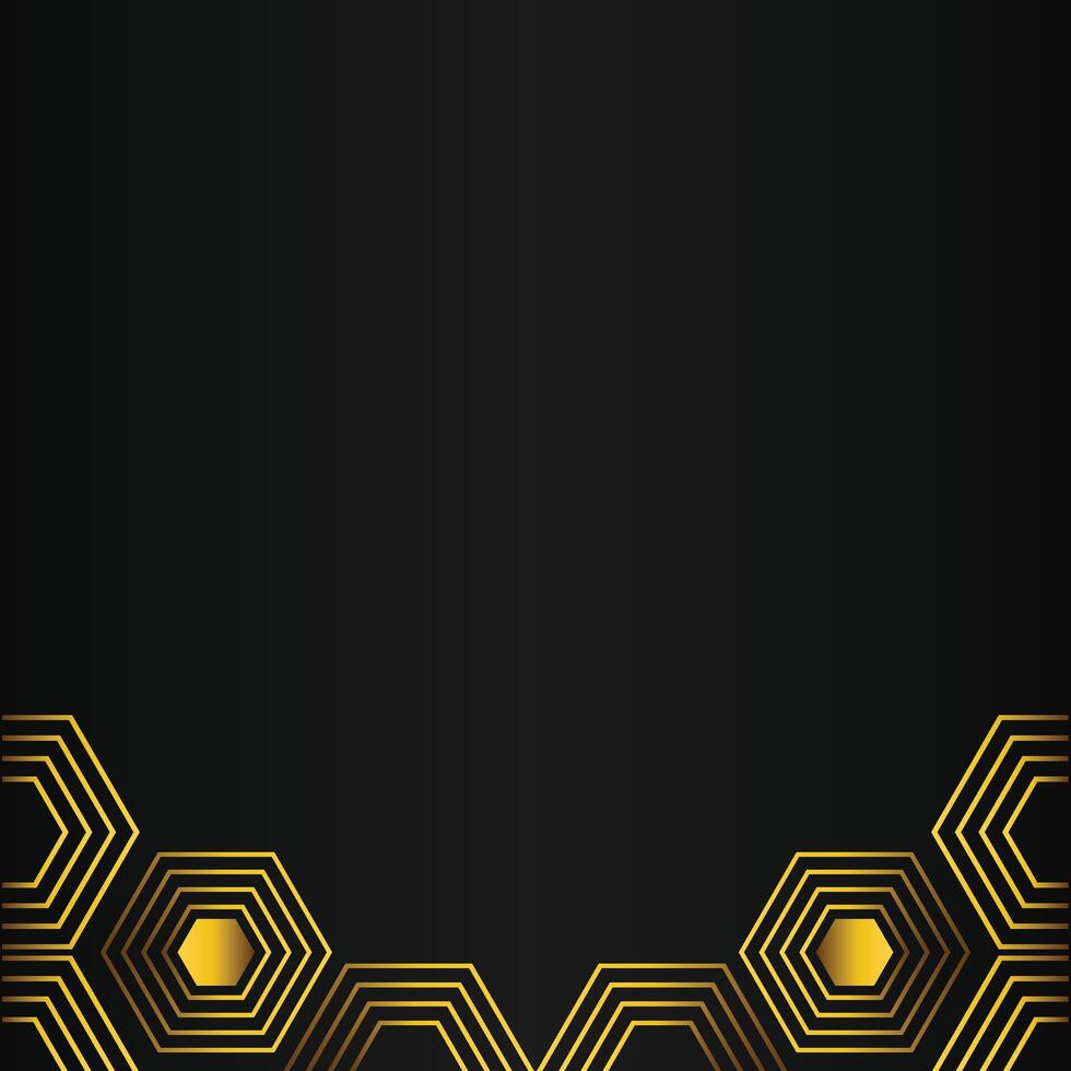 golden hexagon design on black background vector