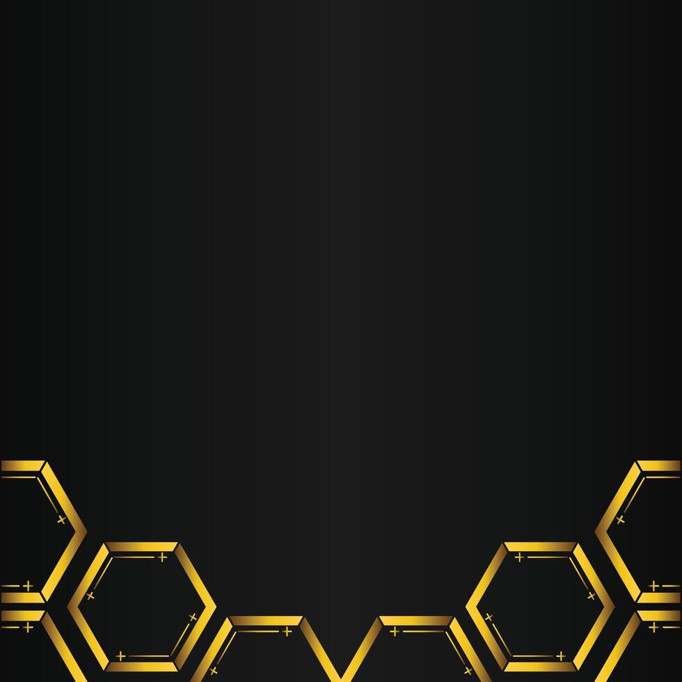 golden hexagon design on black background vector