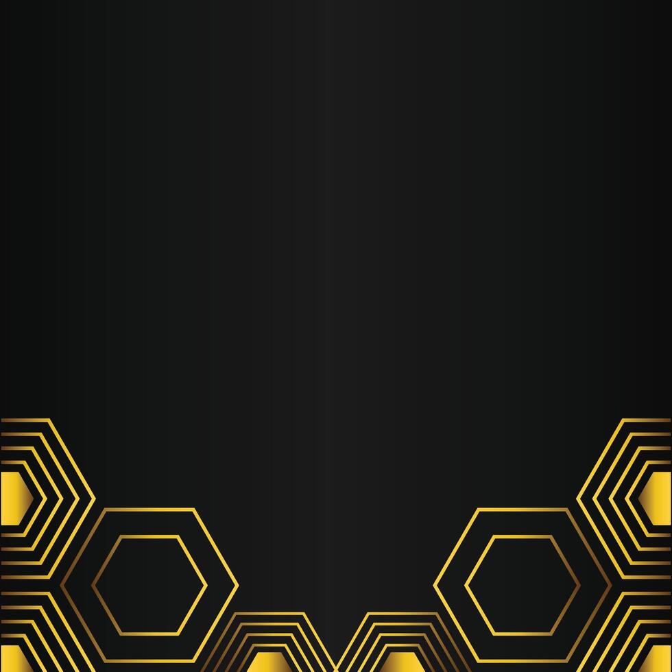 golden hexagon design on black background vector