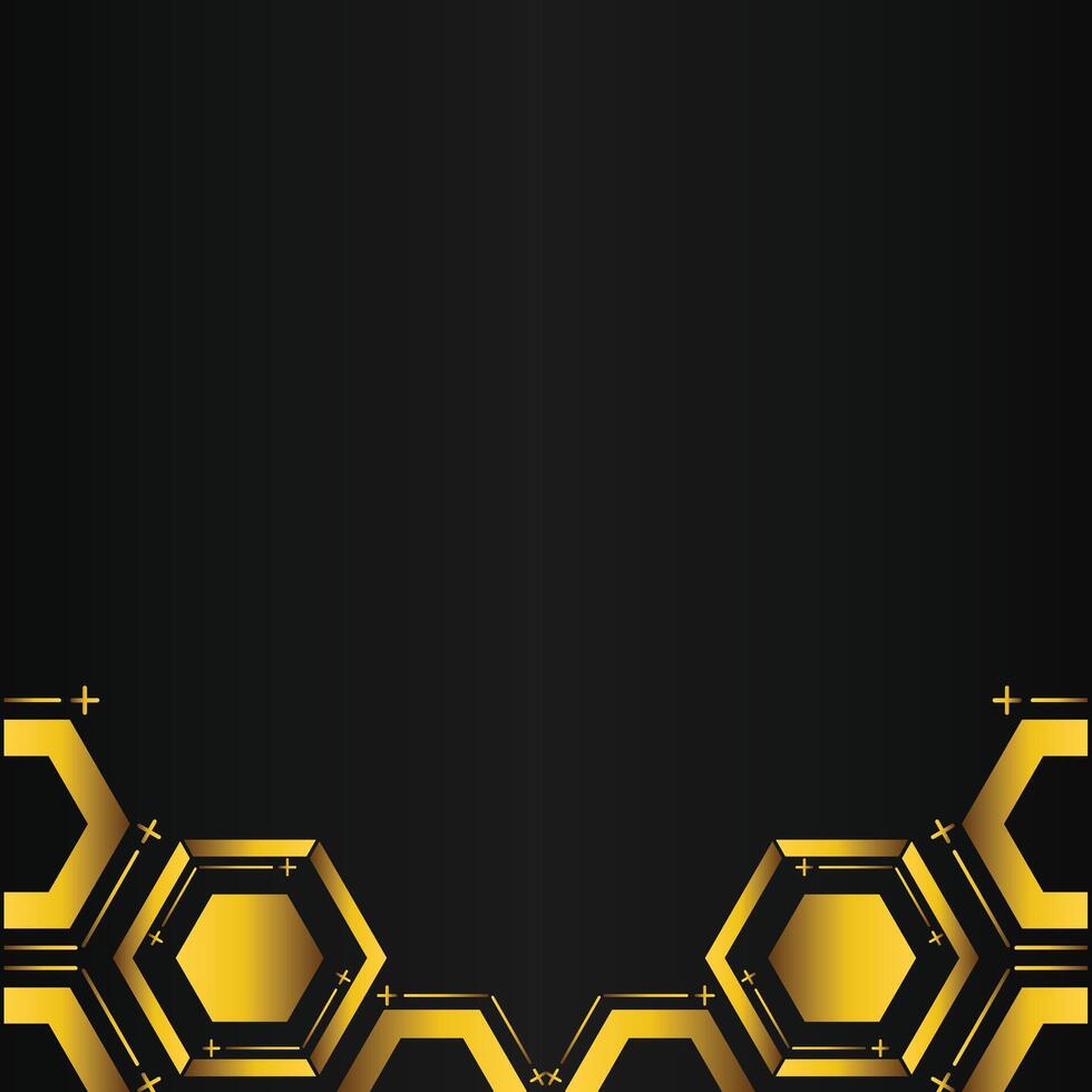 golden hexagon design on black background vector