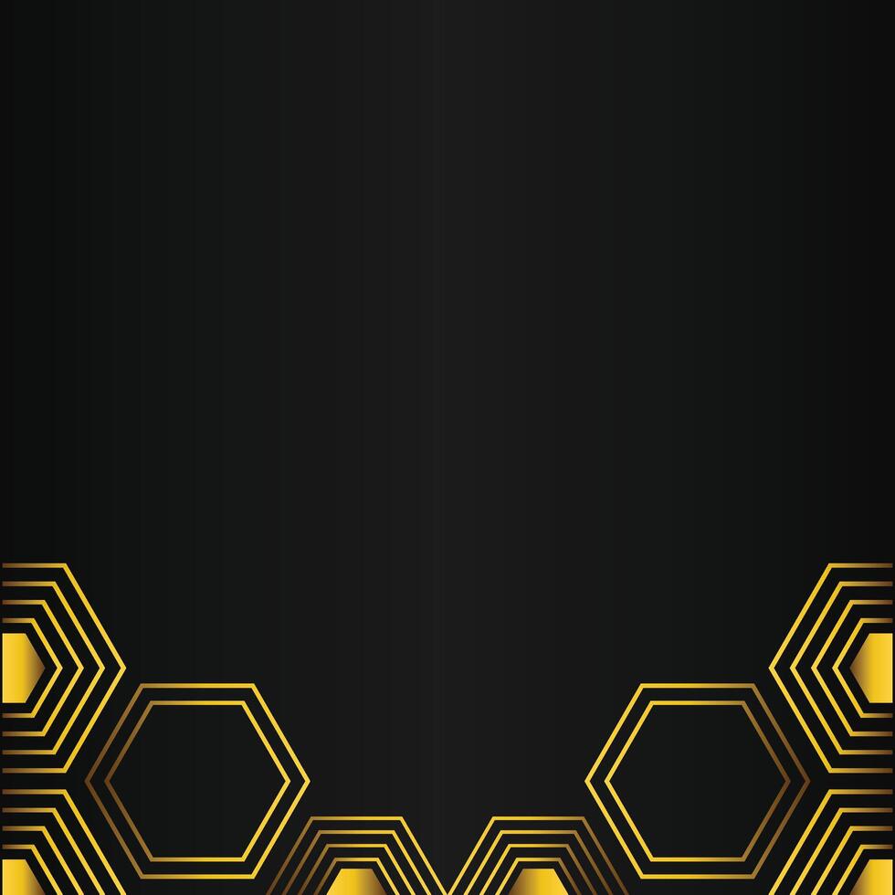 golden hexagon design on black background vector