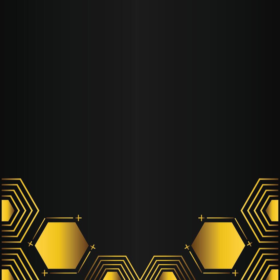 golden hexagon design on black background vector