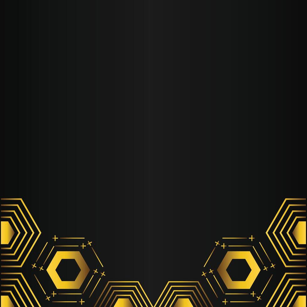 golden hexagon design on black background vector