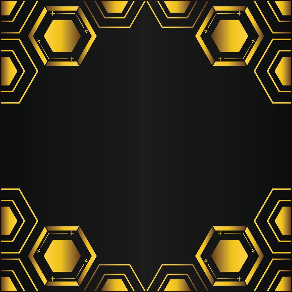 golden hexagon frame design on black background vector