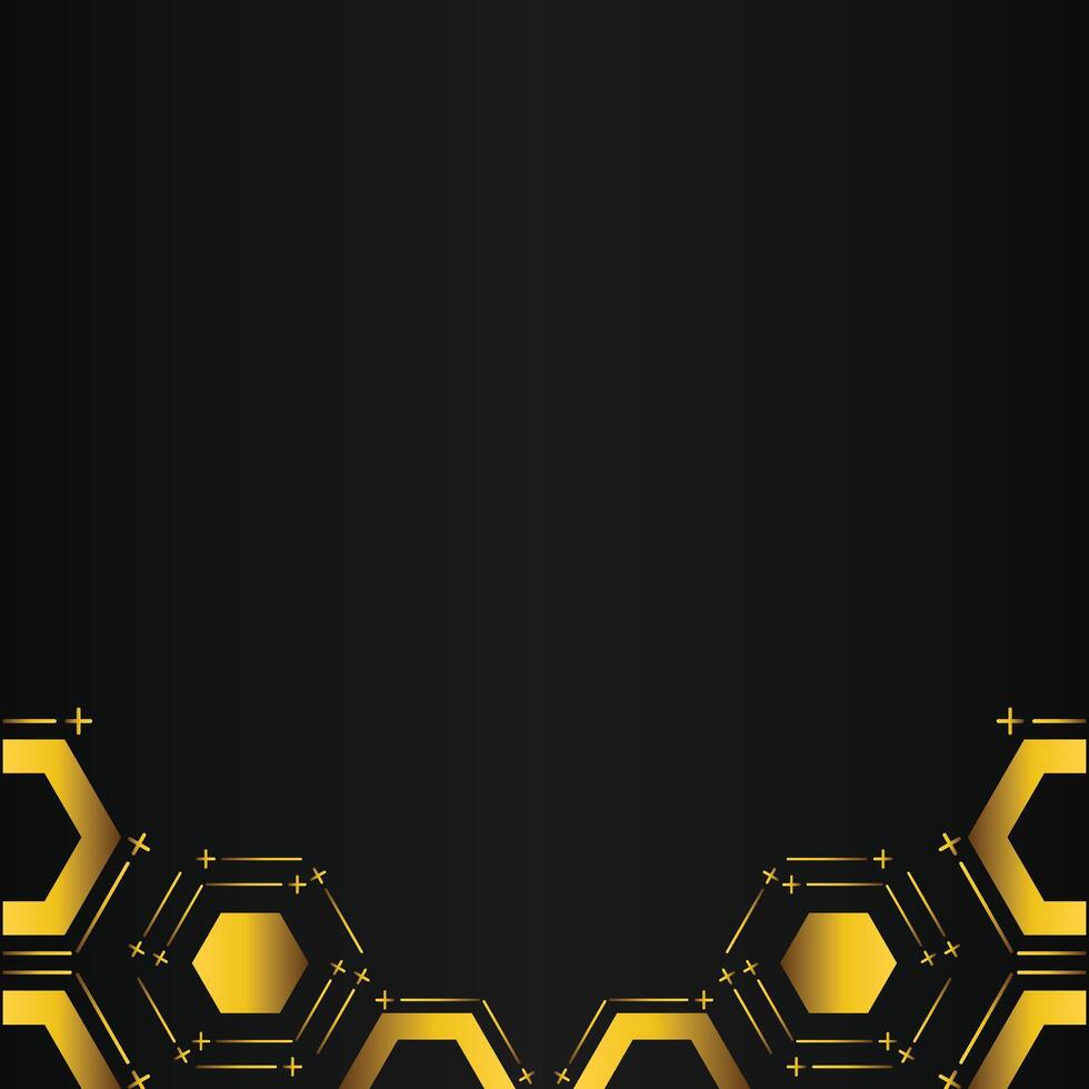 golden hexagon design on black background vector