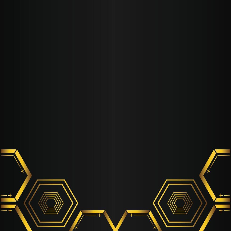 golden hexagon design on black background vector