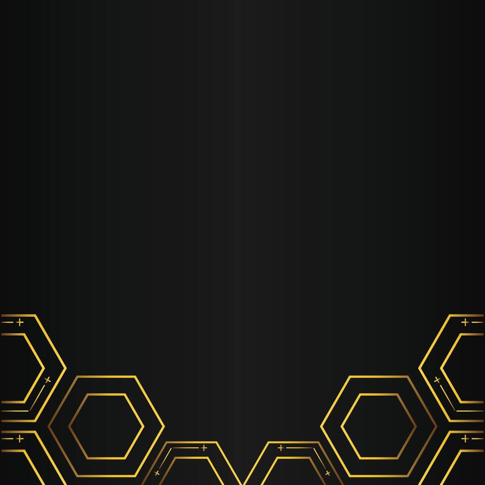 golden hexagon design on black background vector