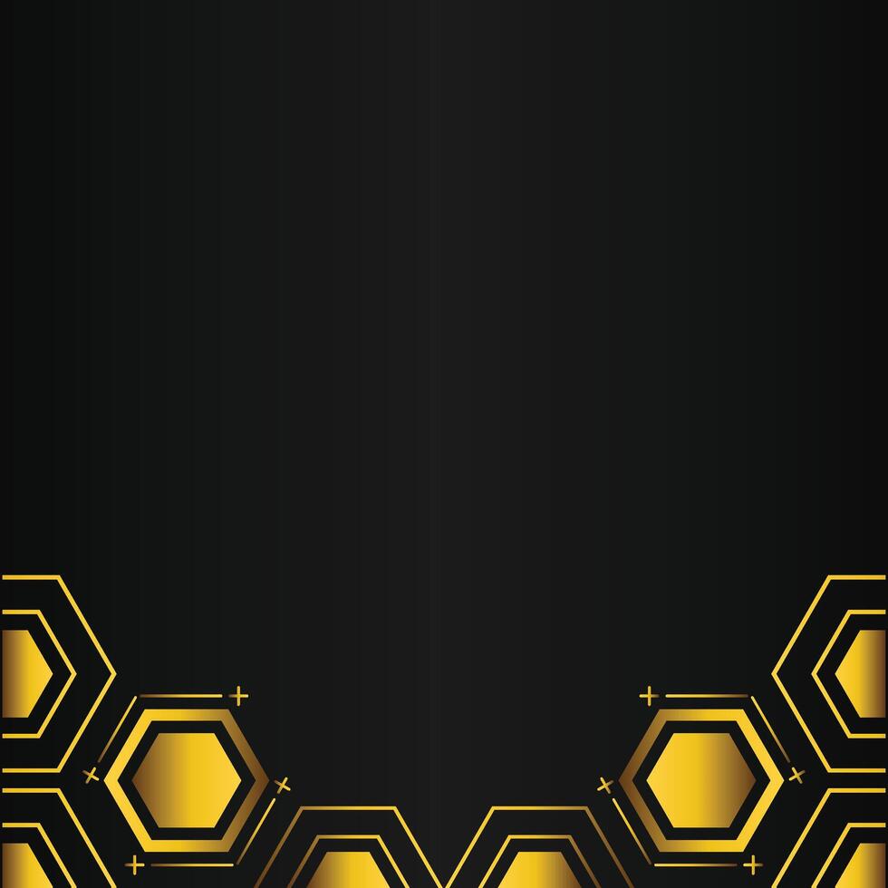 golden hexagon design on black background vector