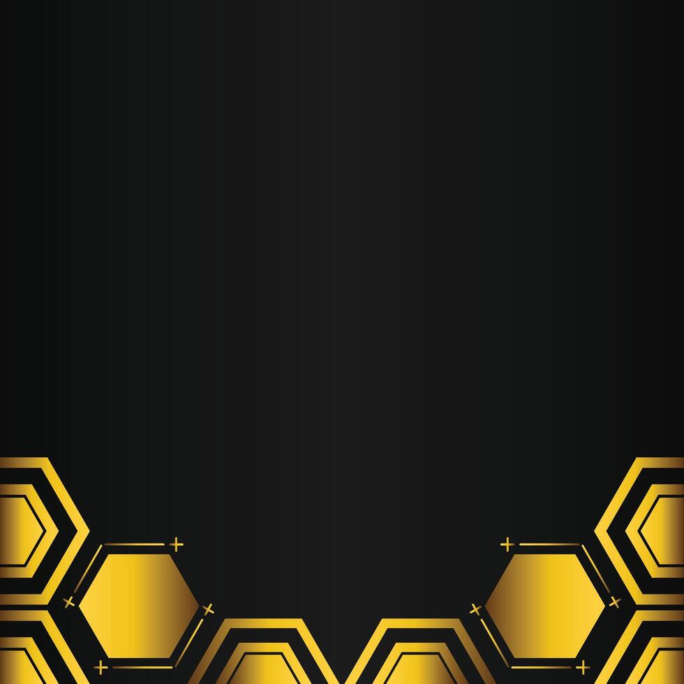 golden hexagon design on black background vector
