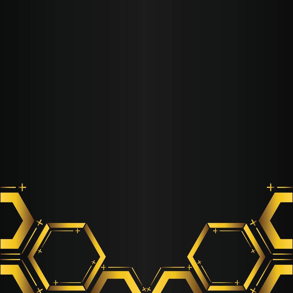 golden hexagon design on black background vector
