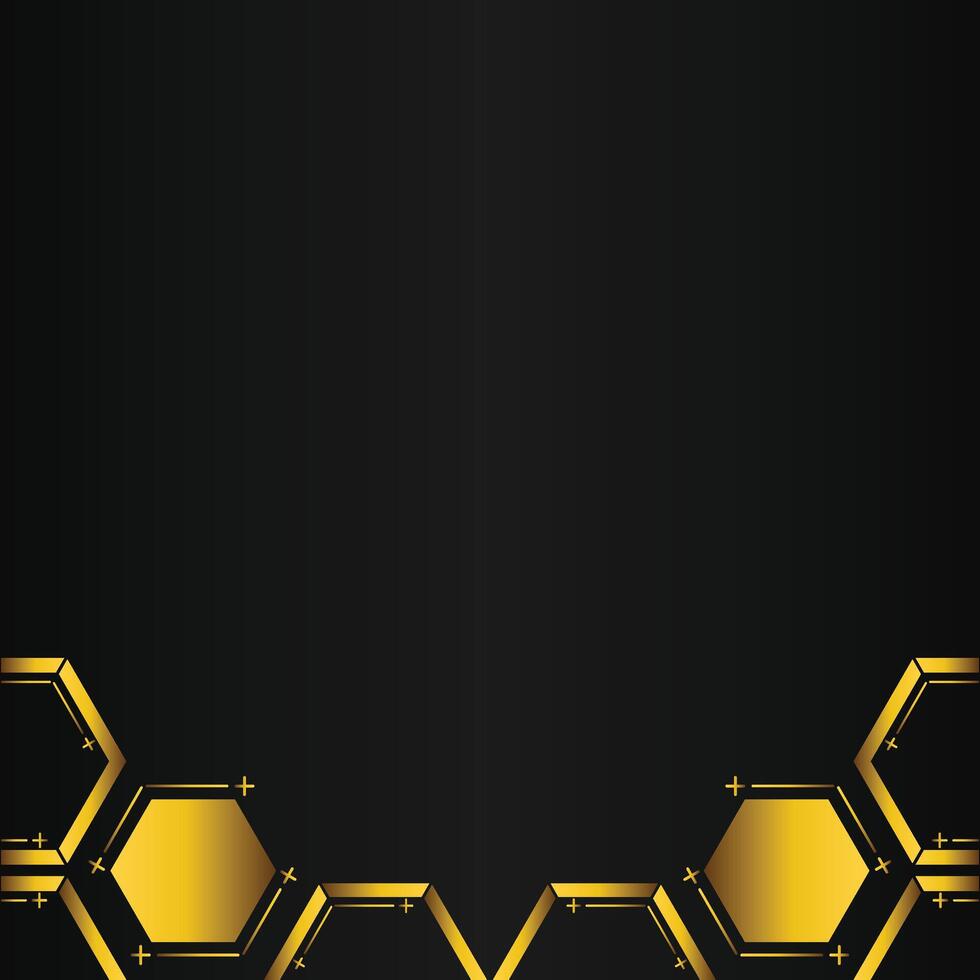 golden hexagon design on black background vector
