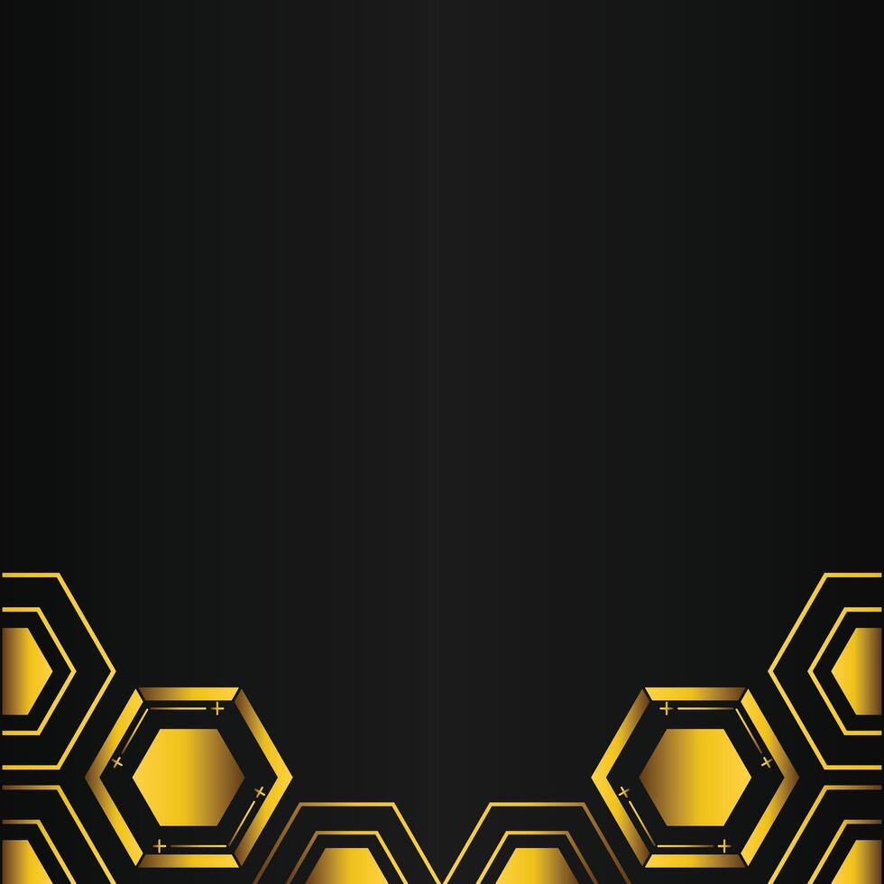 golden hexagon design on black background vector