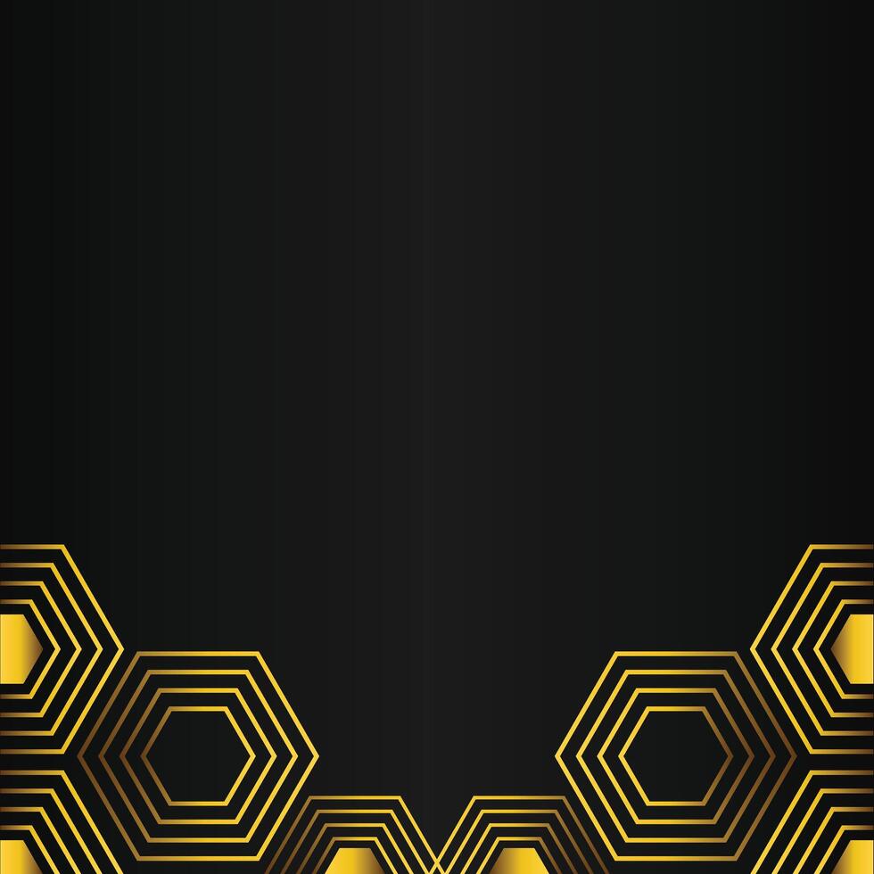 golden hexagon design on black background vector
