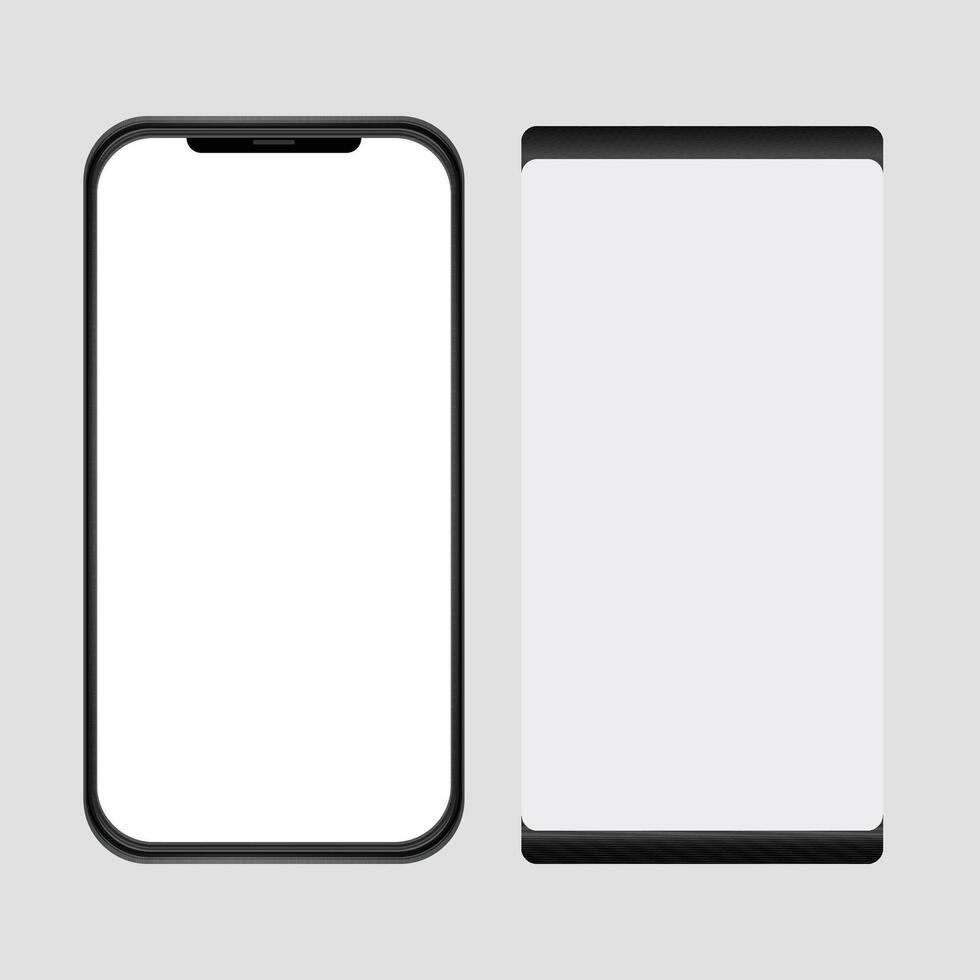 Set of realistic models smartphone with transparent screens. Smartphone mockup collection. Phone mockup in front. Mobile phone with shadow. vector