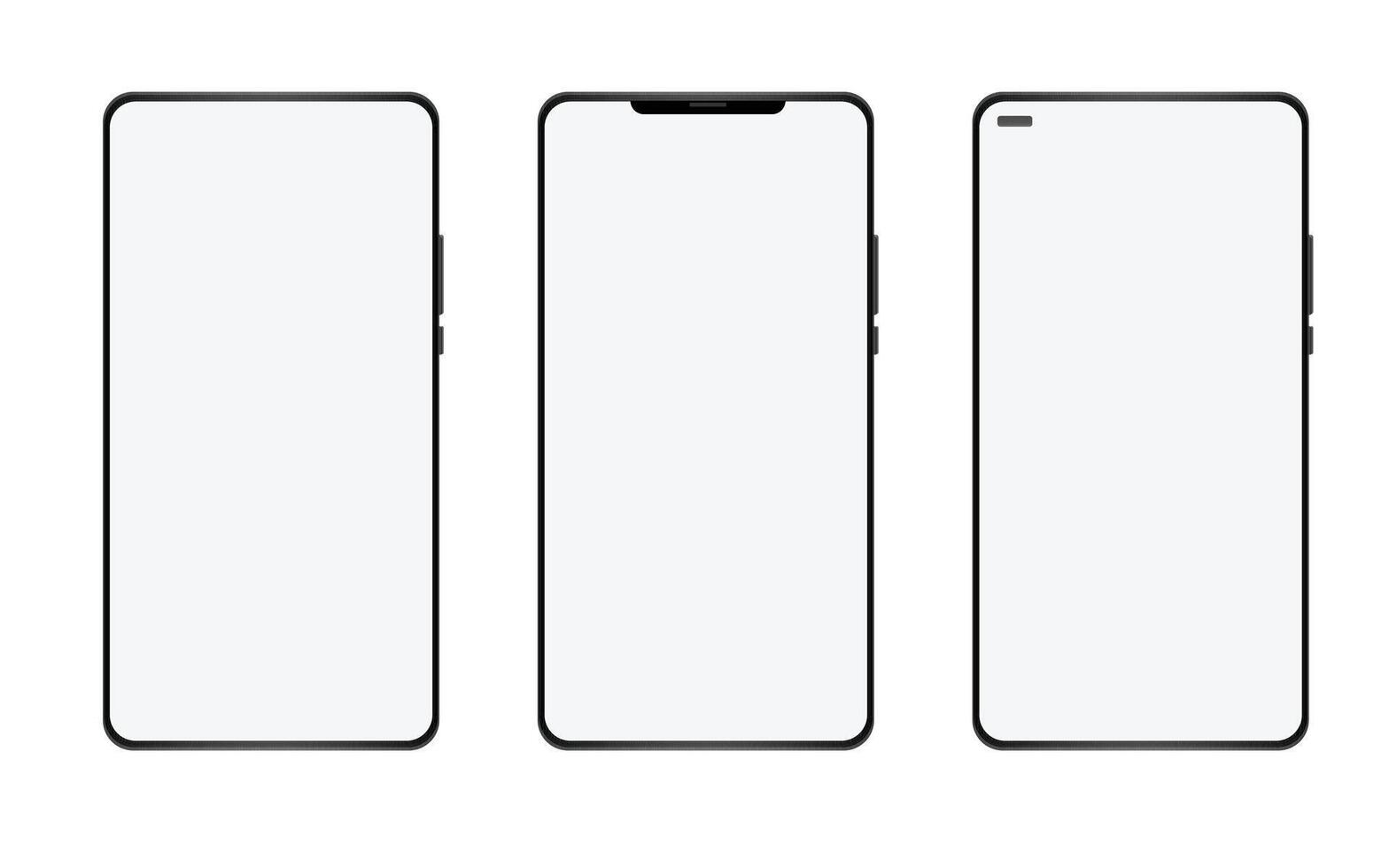 Set of realistic models smartphone with transparent screens. Smartphone mockup collection. Phone mockup in front. Mobile phone with shadow. vector