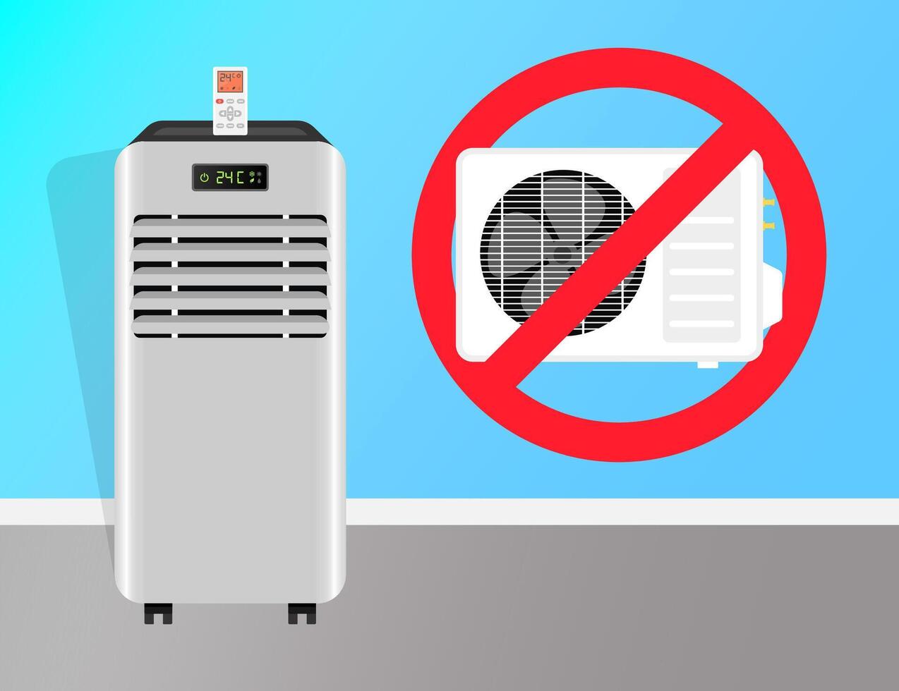 Portable air conditioner with remote control no exterior unit on background vector