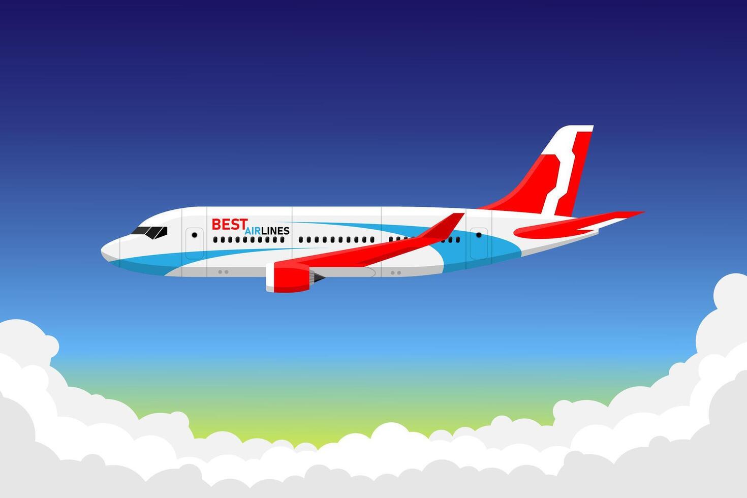Airplane in the clouds side view Booking service or travel agency website front page banner template vector