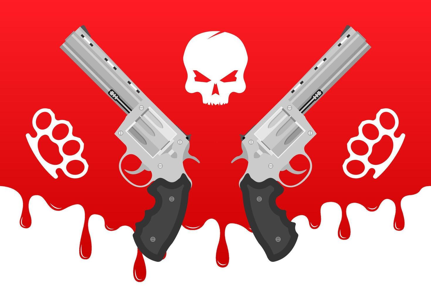 Blood skull two magnum revolvers and two knuckle vector