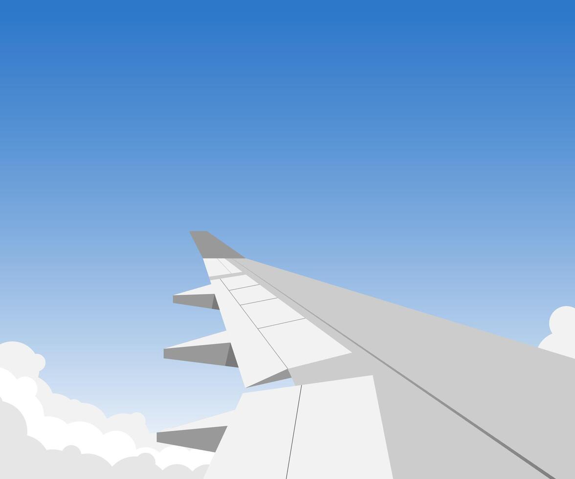 Airplane wing in the clouds illustration vector