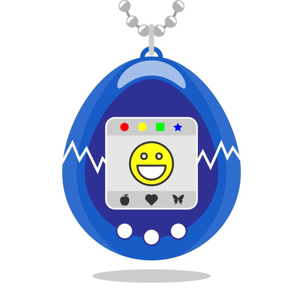 Tamagotchi toy illustration. Vintage digital pocket pet game icon vector