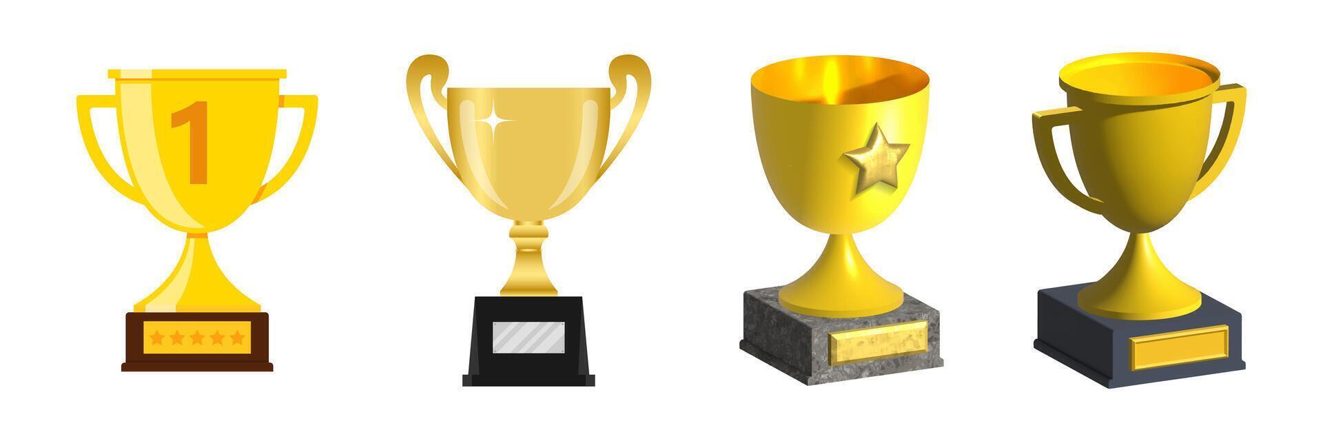 Trophy cup set golden winner prize vector