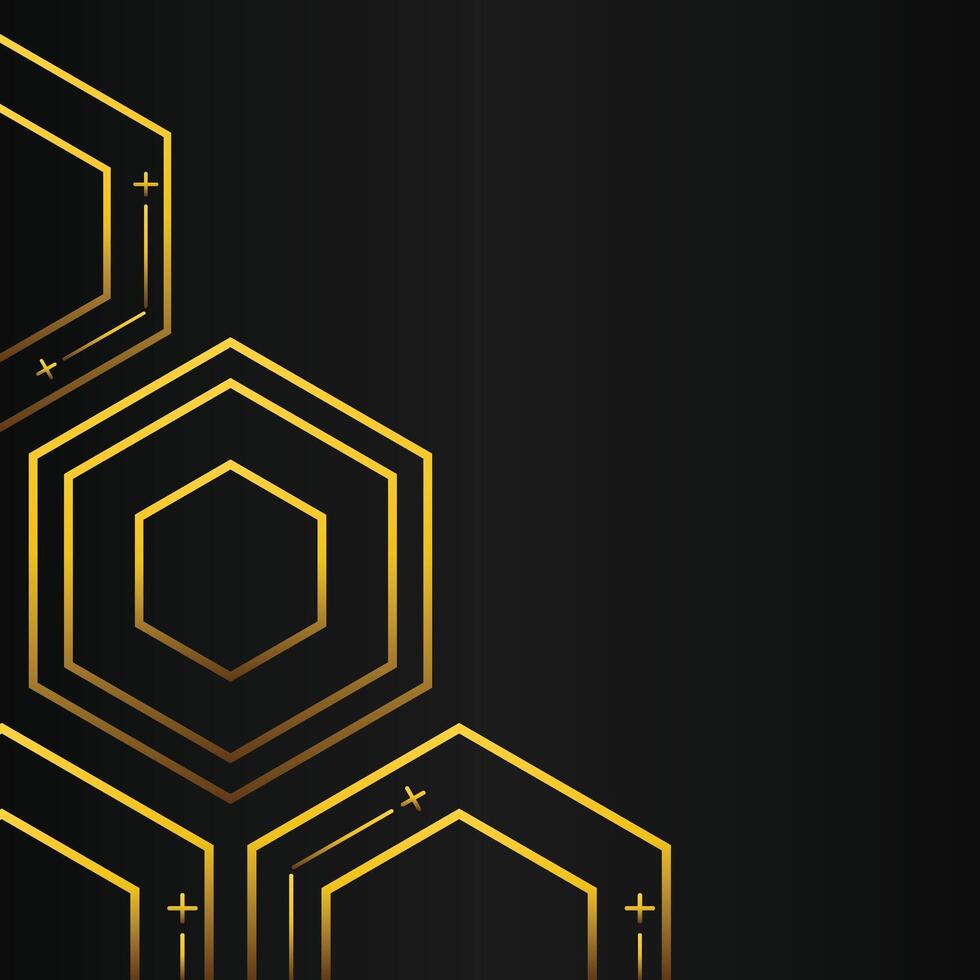 golden hexagon frame corner decoration on black background vector