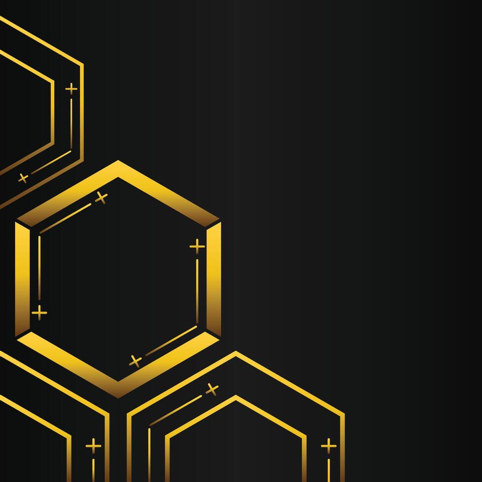 golden hexagon frame corner decoration on black background vector