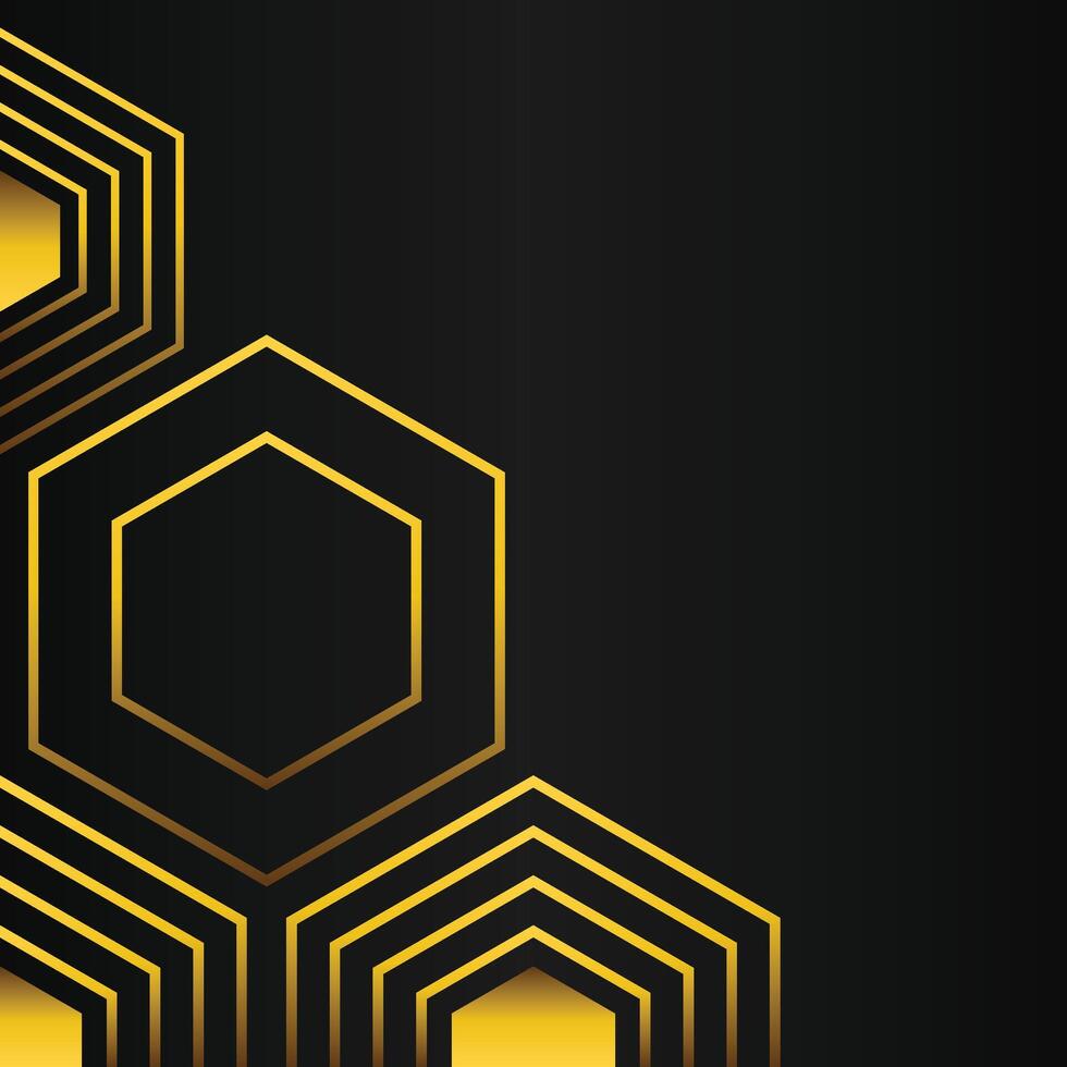 golden hexagon frame corner decoration on black background vector