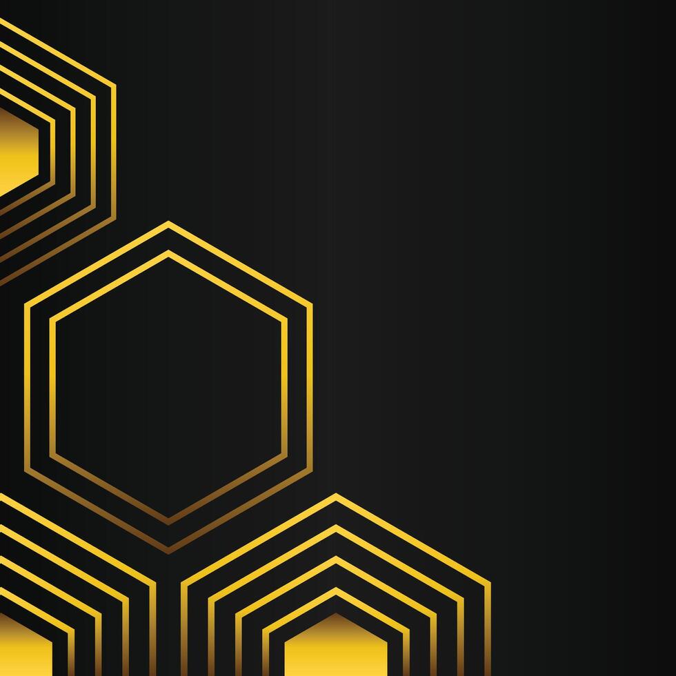 golden hexagon frame corner decoration on black background vector
