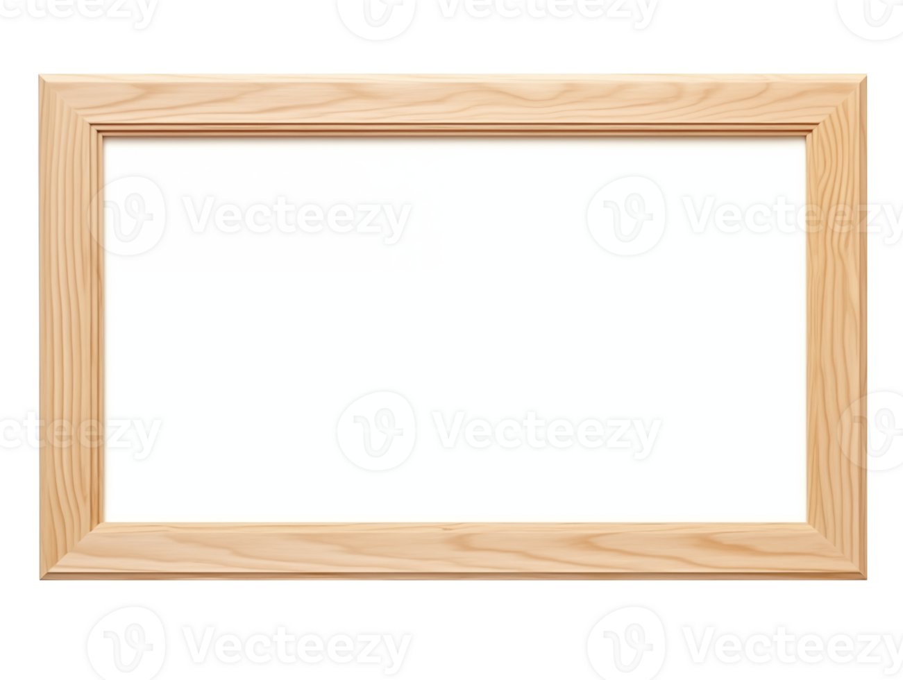 horizontal light wooden frame with a white empty center instead of a photo. mockup png
