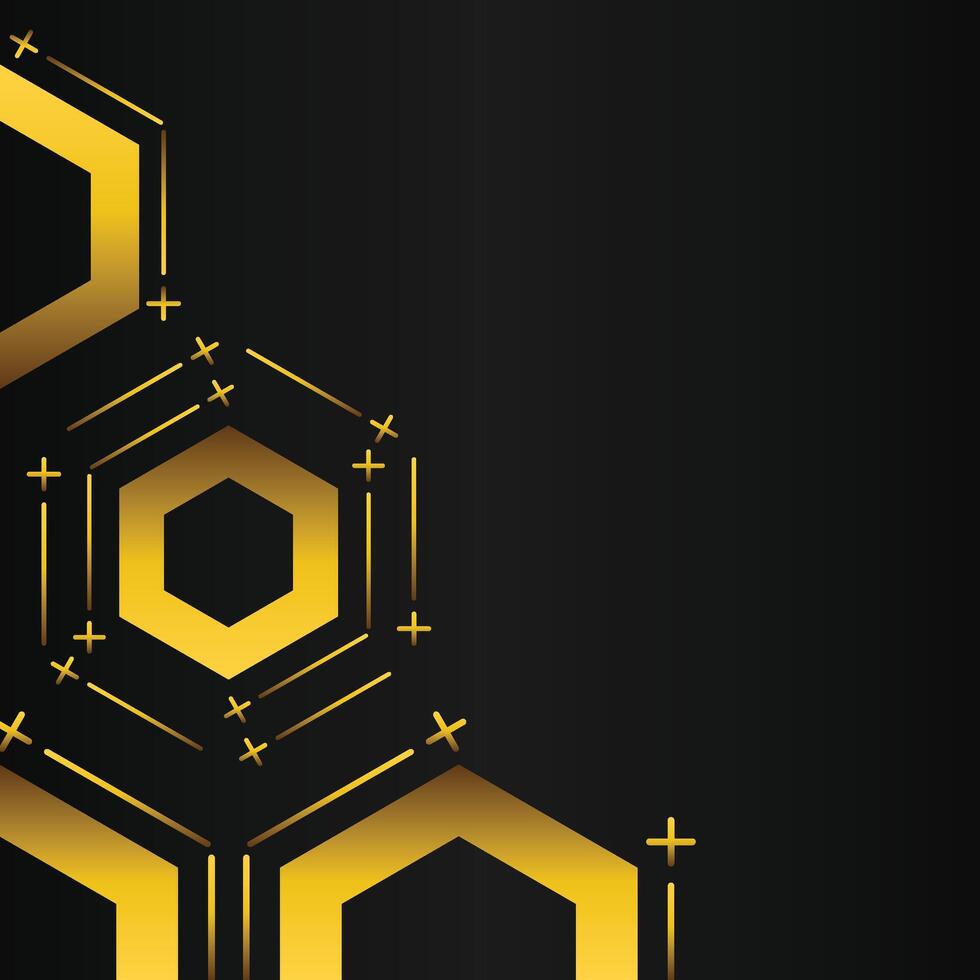 golden hexagon frame corner decoration on black background vector