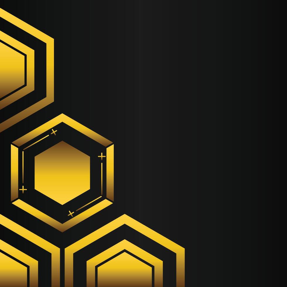 golden hexagon frame corner decoration on black background vector