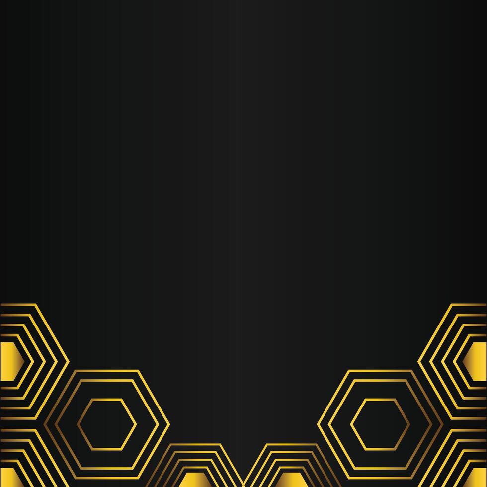 golden hexagon design on black background vector