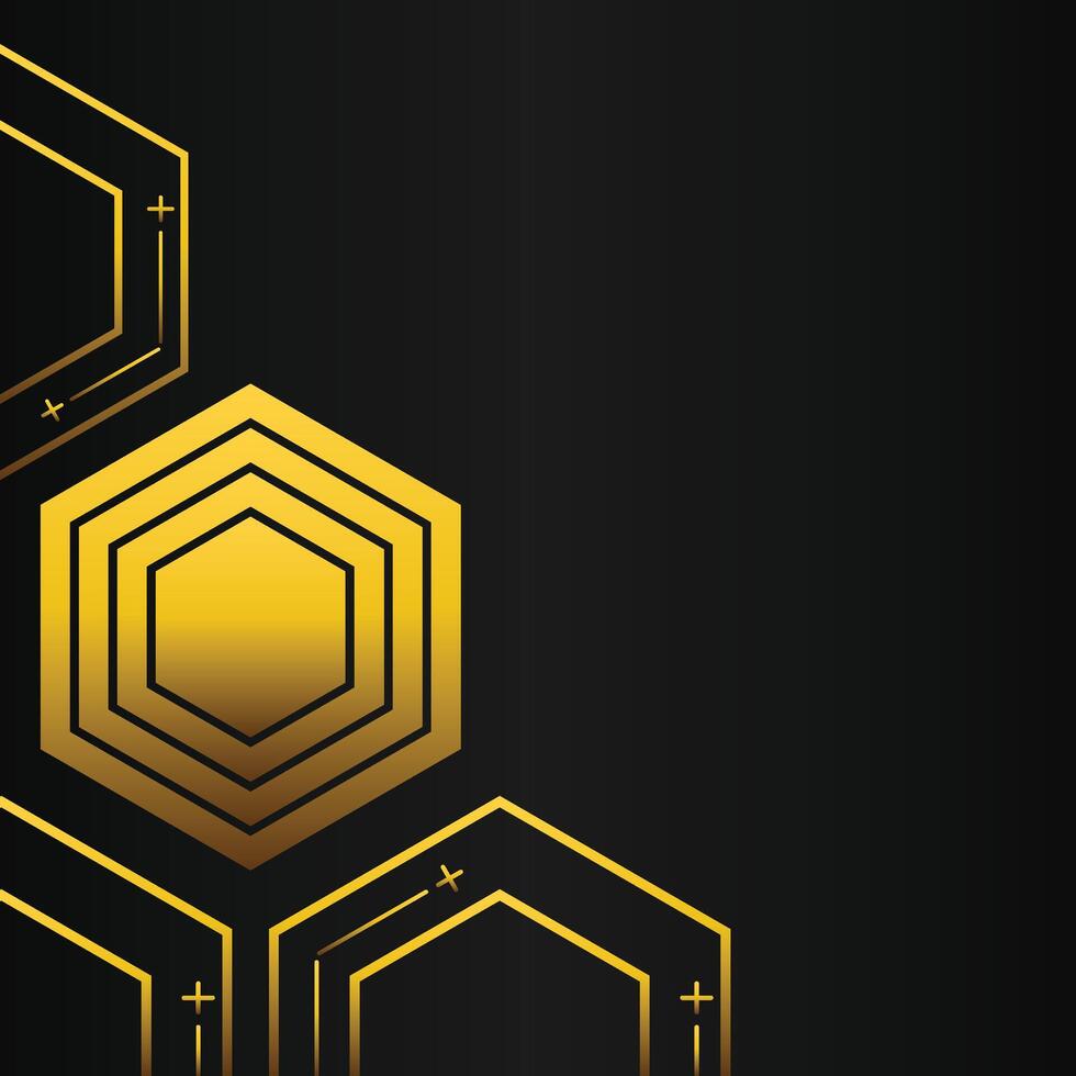 golden hexagon frame corner decoration on black background vector