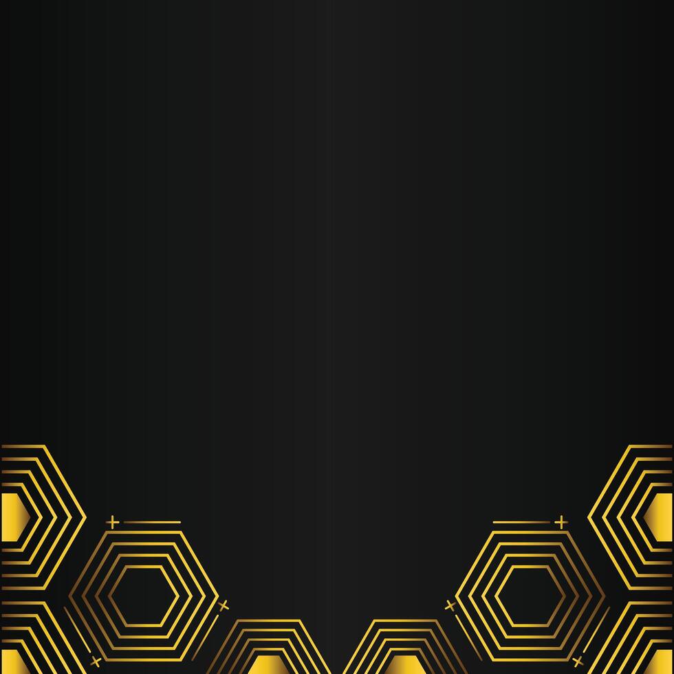 golden hexagon design on black background vector