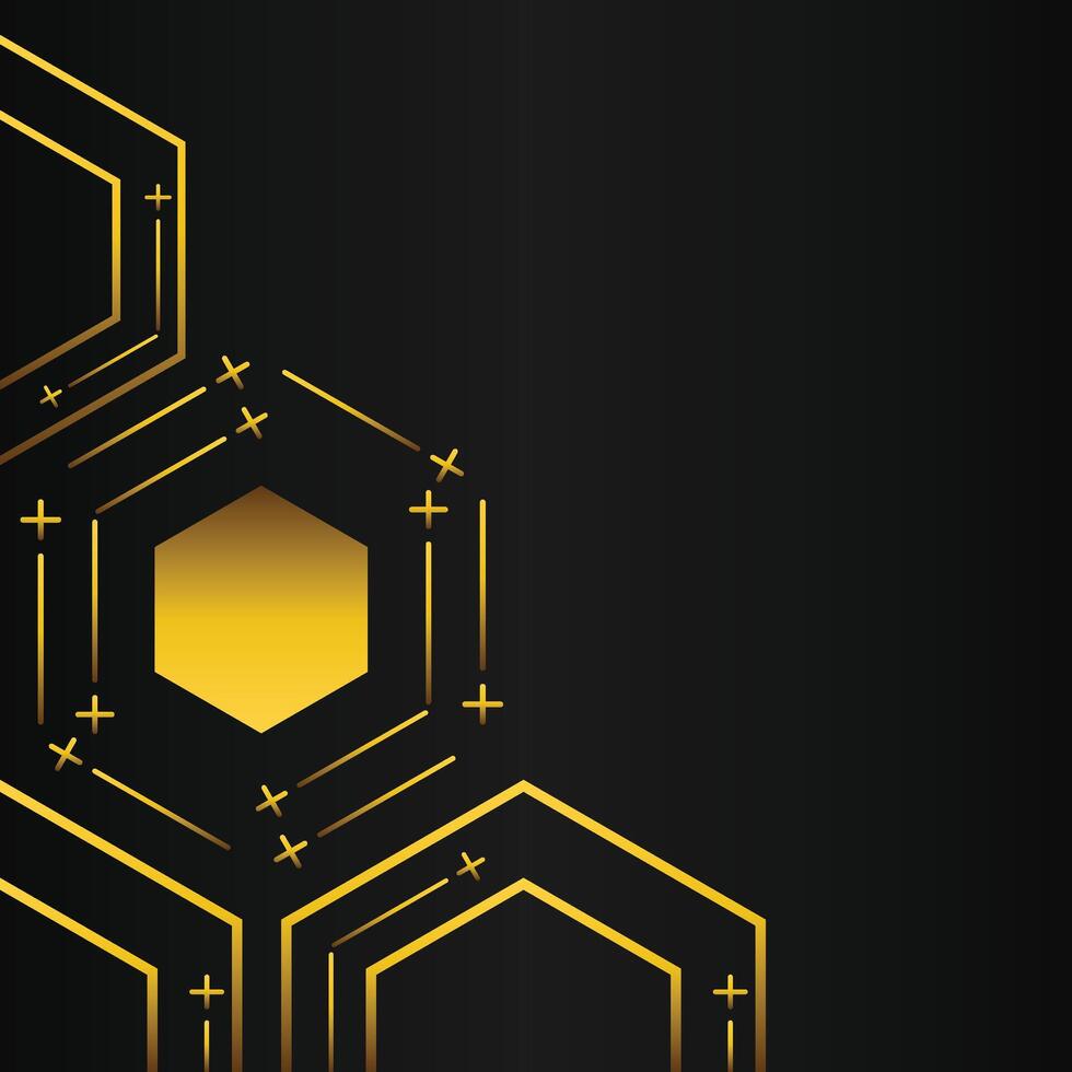 golden hexagon frame corner decoration on black background vector