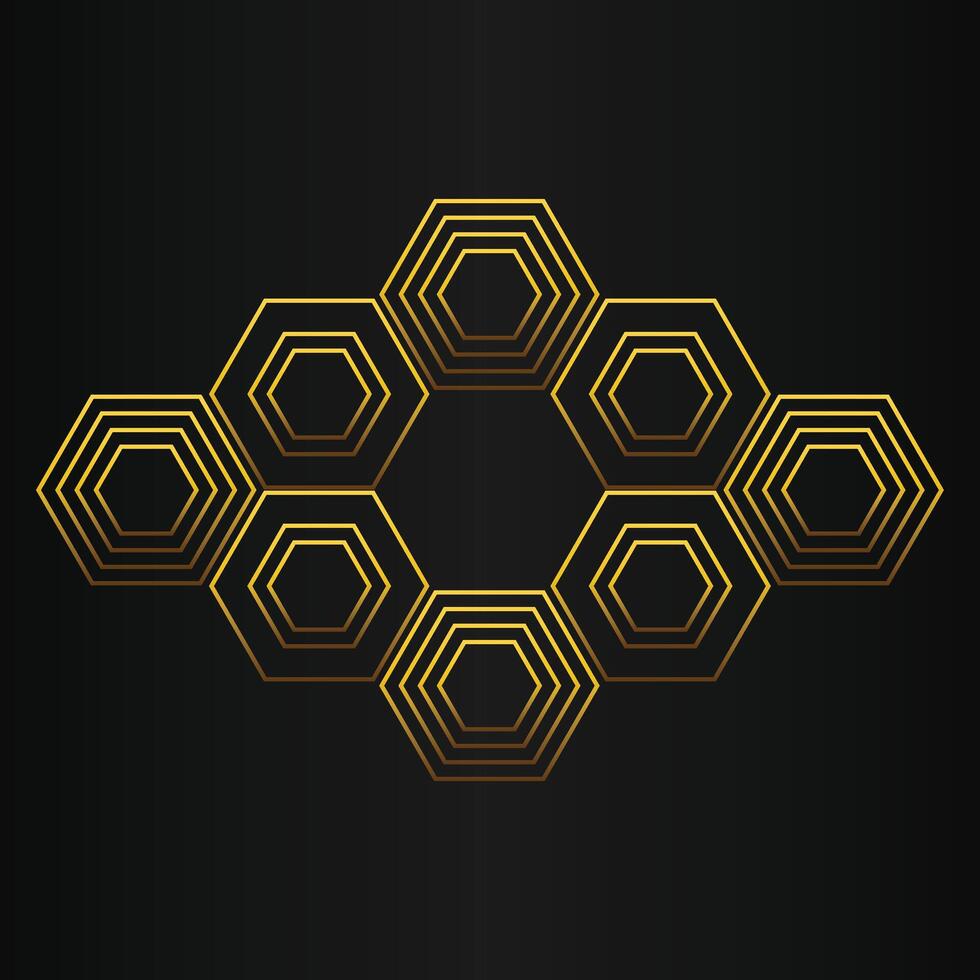 luxury black background with abstract golden geometric hexagon shape vector