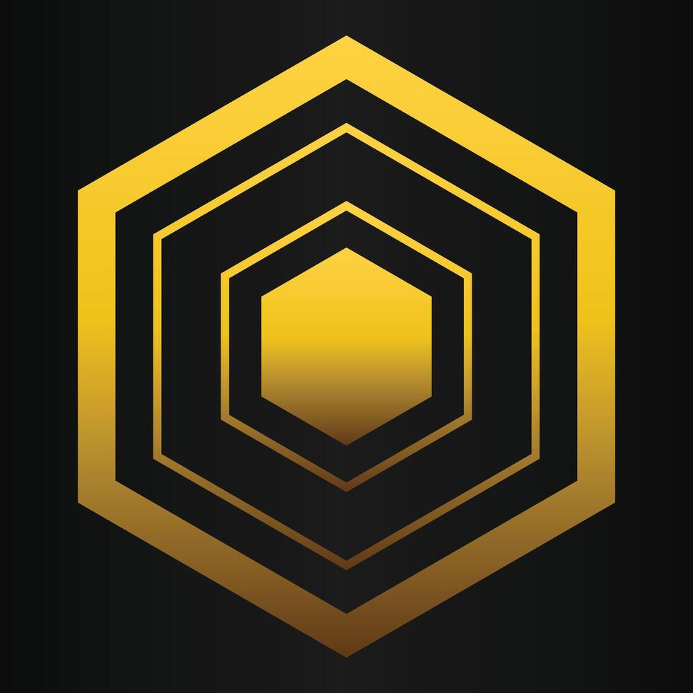 luxury black background with abstract golden geometric hexagon shape vector