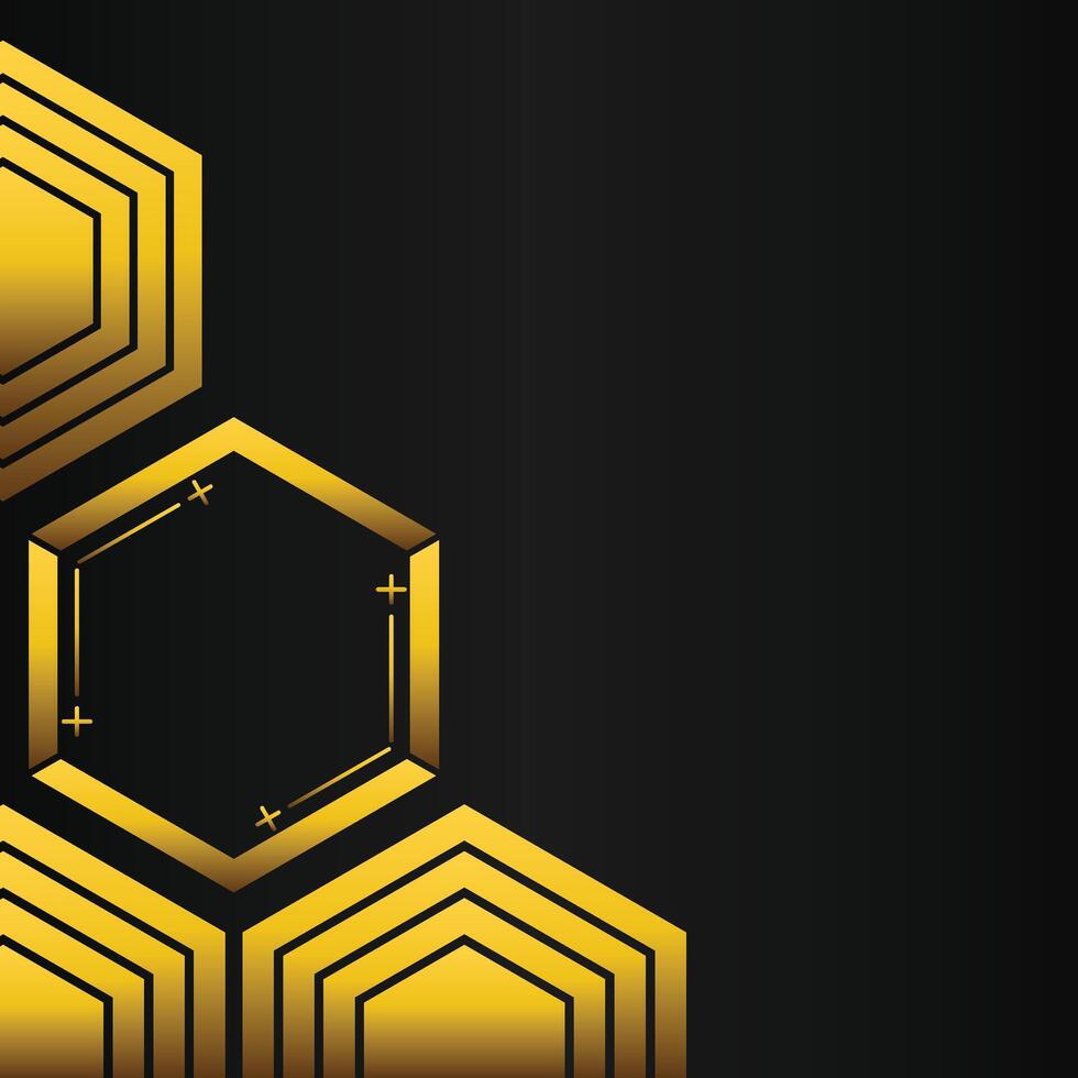 golden hexagon frame corner decoration on black background vector