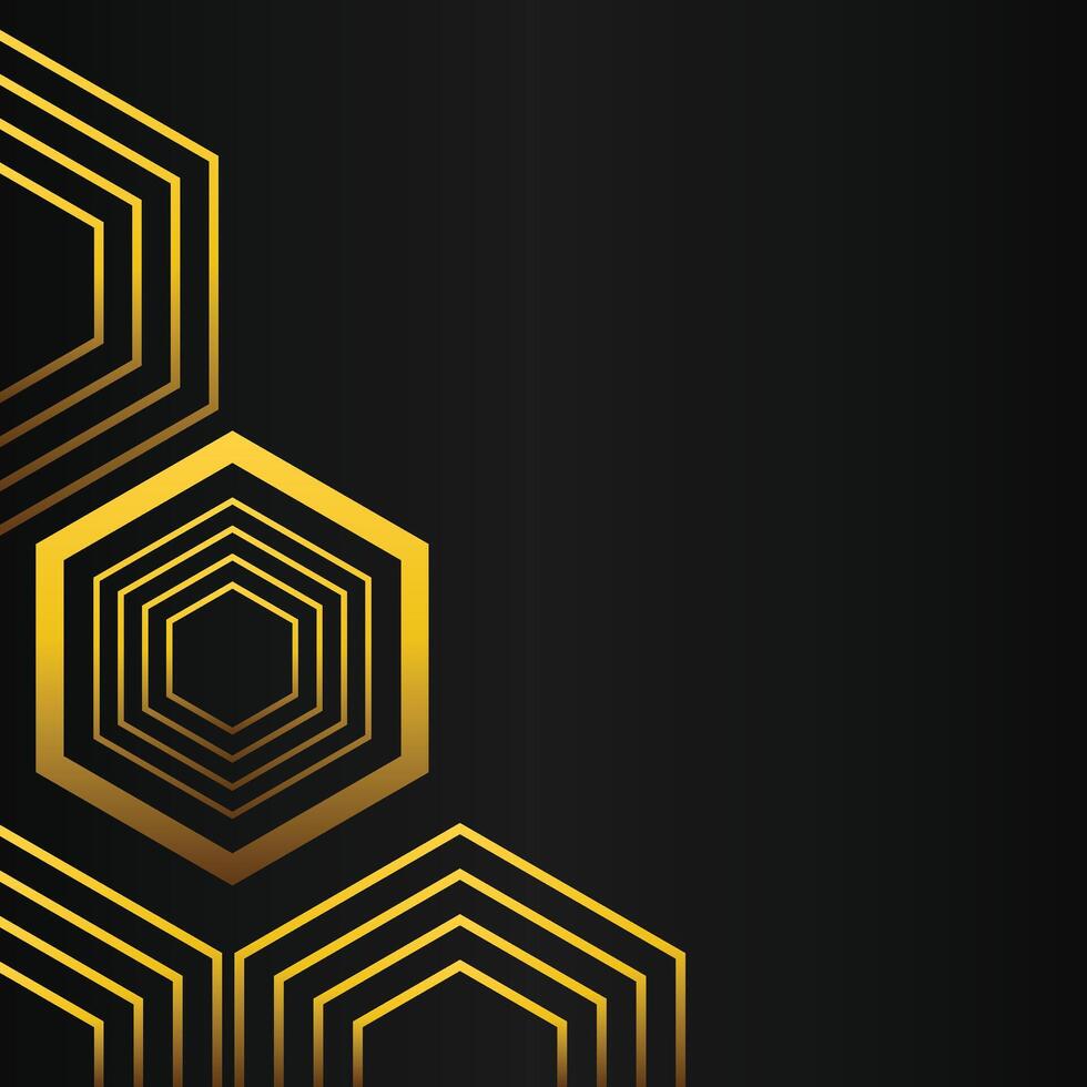 golden hexagon frame corner decoration on black background vector