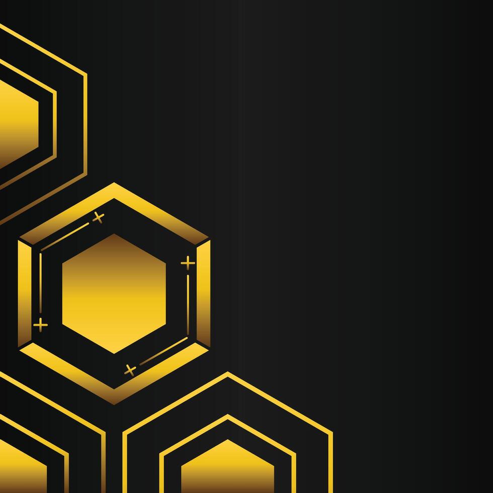 golden hexagon frame corner decoration on black background vector