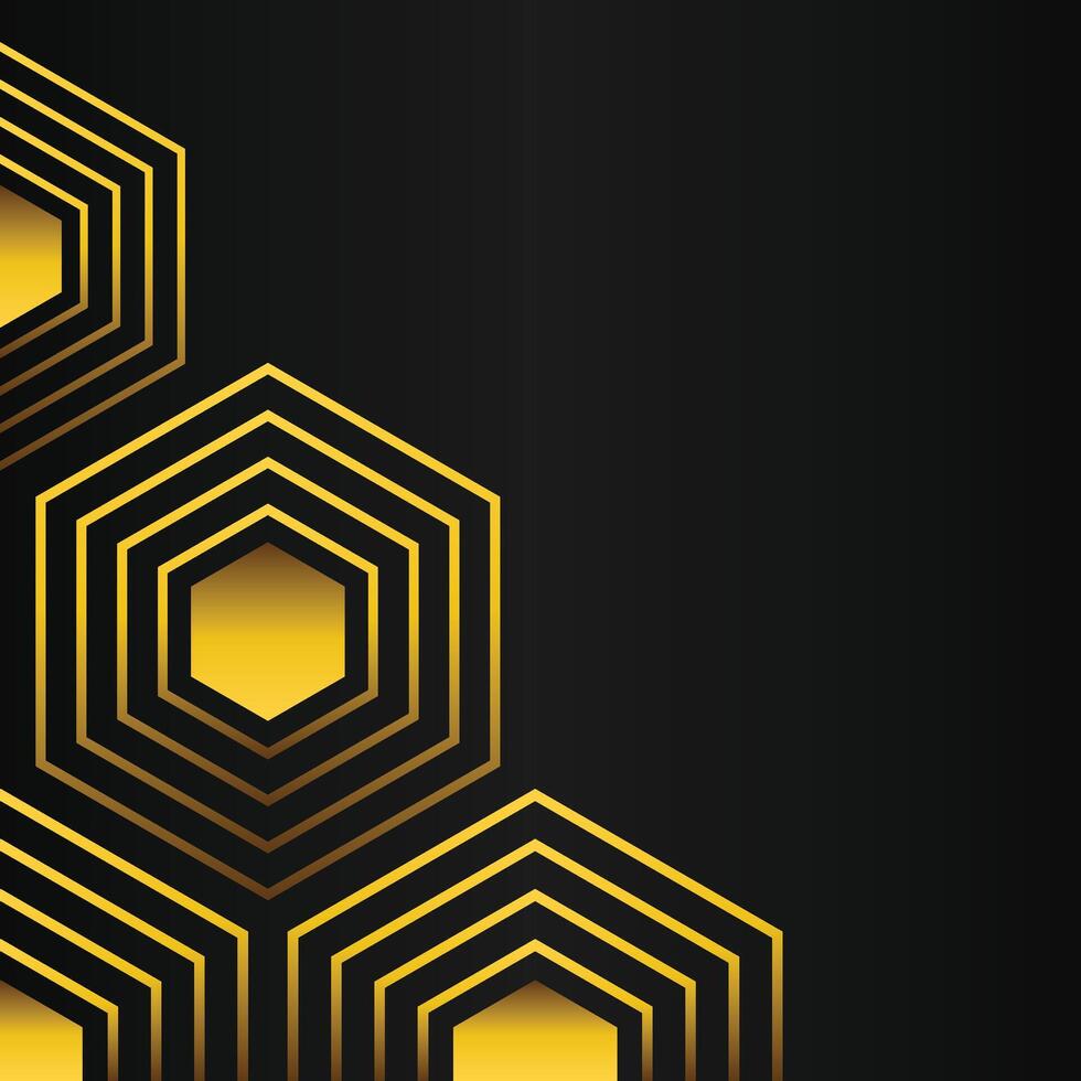 golden hexagon frame corner decoration on black background vector