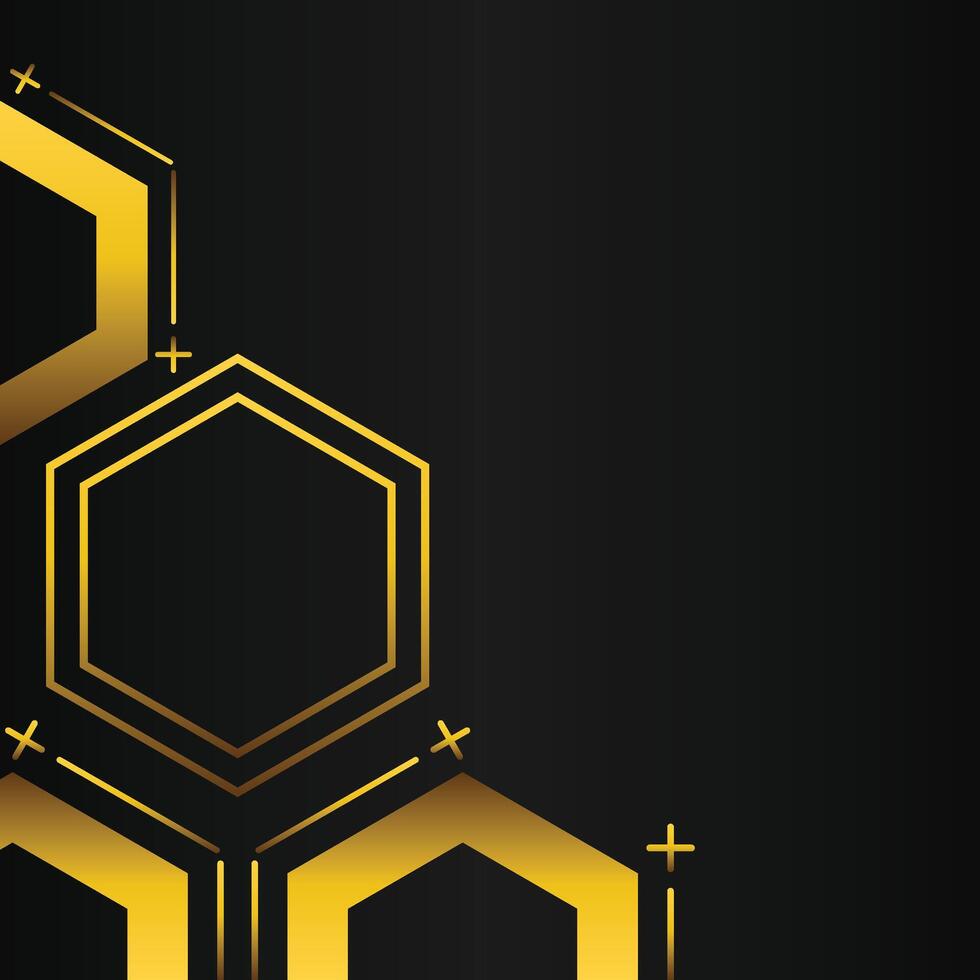 golden hexagon frame corner decoration on black background vector