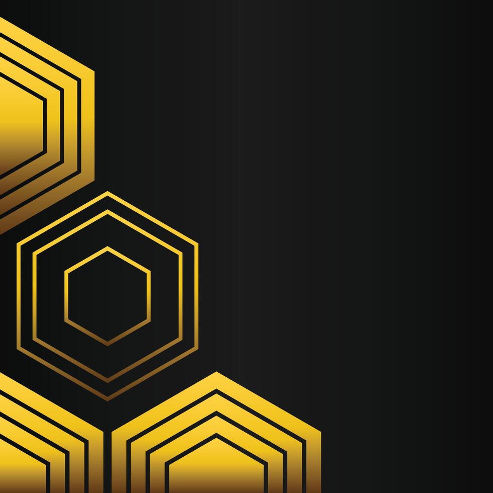 golden hexagon frame corner decoration on black background vector
